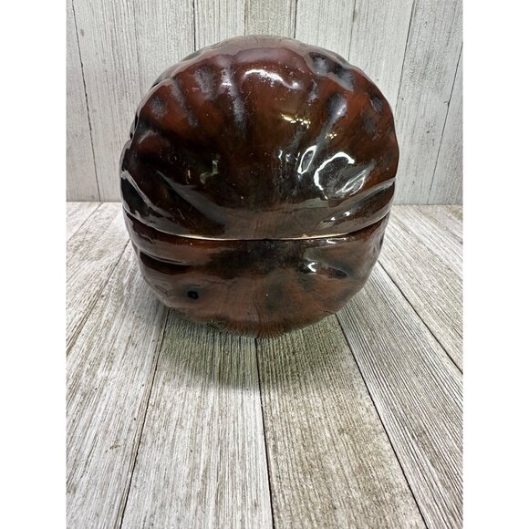 Vintage Walnut Shaped Candy Nut Trinket Dish Ceramic with Lid Brown MCM 6" Long - Picture 3 of 10